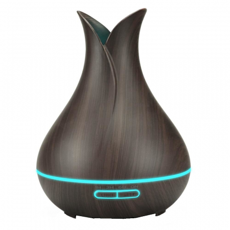 Umidificatoare - Umidificator/difuzor aromaterapie cu ultrasunete, iluminare RGB ambientala, 550ml, wenge
