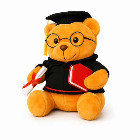 Jucarii - Ursulet de Plus Absolvent, 28 cm, cu Toca si Diploma, Cadou pentru Absolvire, Plush Moale si Pufos