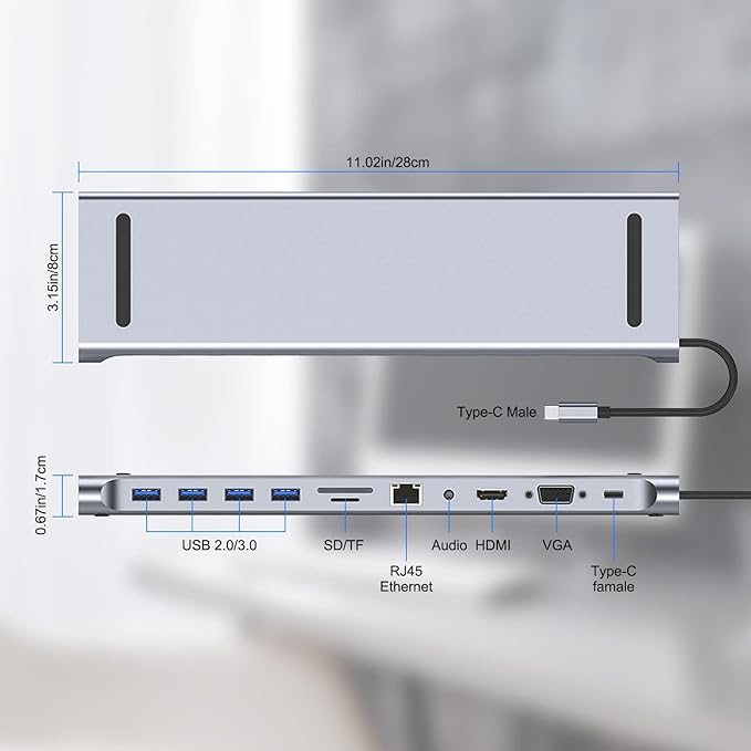 Dock YARCO® 11-in-1 cu Extender 20G CADOU – HDMI 4K, RJ45, USB 3.0, Audio, Card SD, PD 87W, Laptop & MacBook [2]