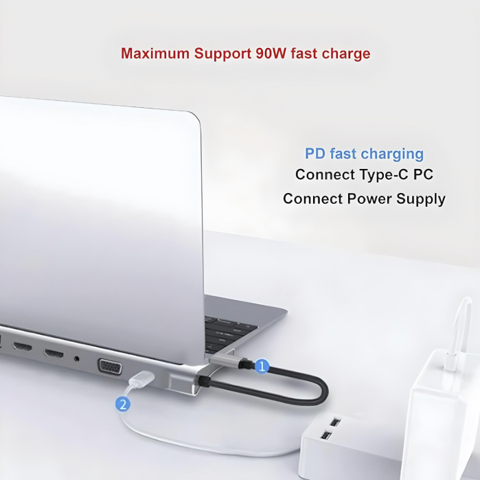 Dock YARCO® 11-in-1 cu Extender 20G CADOU – HDMI 4K, RJ45, USB 3.0, Audio, Card SD, PD 87W, Laptop & MacBook [11]