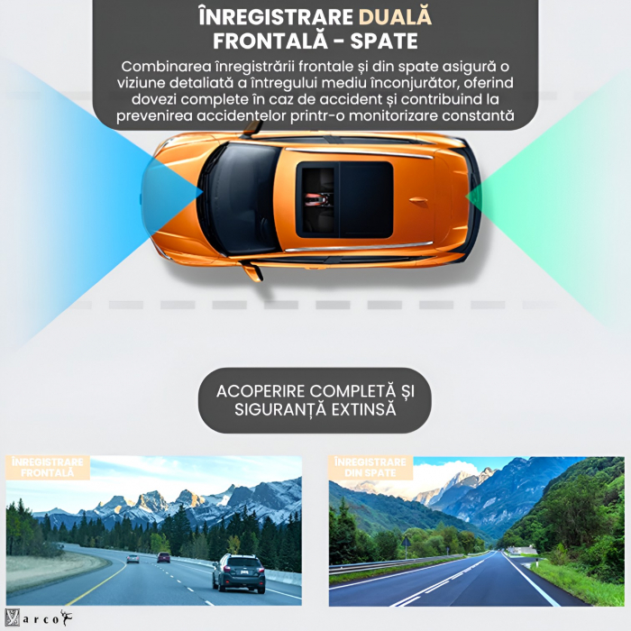 Cameră auto duală YARCO 4K cu GPS și card inclus [3]