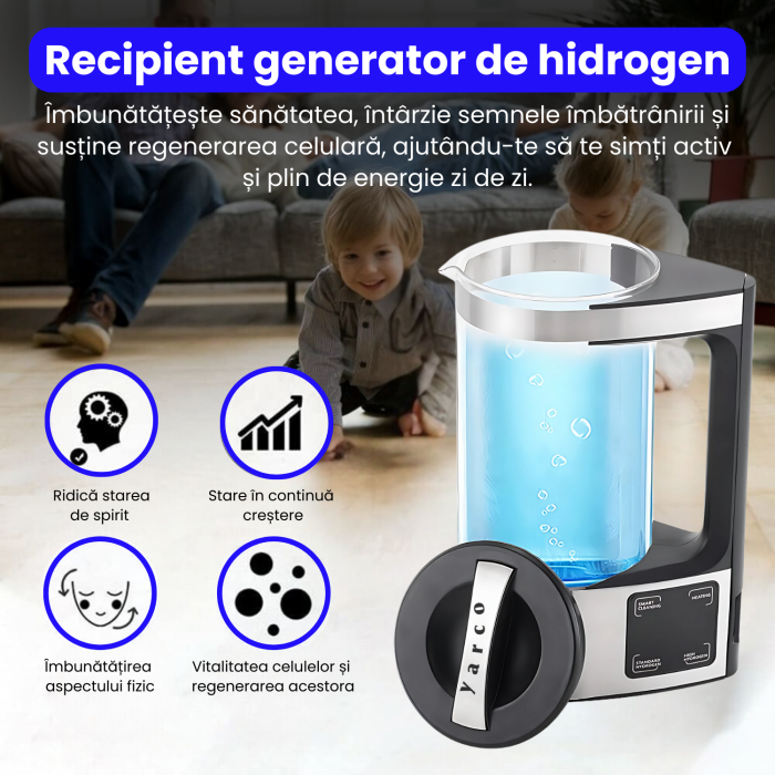Carafă YARCO 2L pentru apă hidrogenată – Tehnologie PEM și afișaj digital [2]
