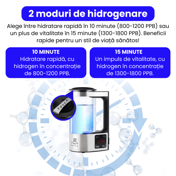 Carafă YARCO 2L pentru apă hidrogenată – Tehnologie PEM și afișaj digital [7]