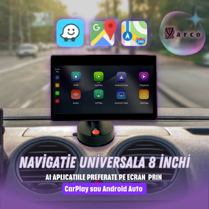 Navigație Auto Yarco 8” CarPlay Wireless Android Auto DVR 4K UHD [2]
