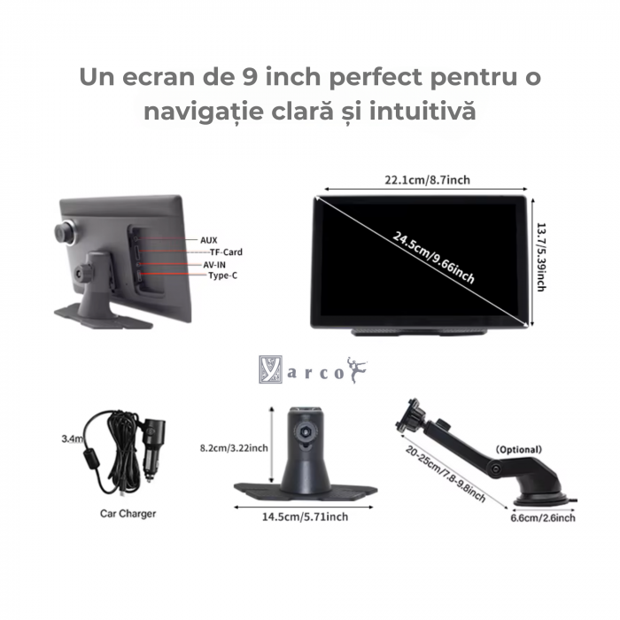 Navigație Auto YARCO 9” cu CarPlay wireless și Android Auto, camere 4K față și 1080P spate [9]
