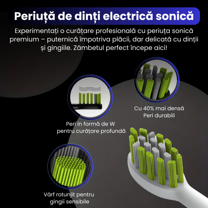 Periuță electrică sonică YARCO Premium albă, 42.000 vibrații/min, 4 programe, 4 intensități, 2000mAh, USB-C, 4 capete DuPont, cutie travel cadou [3]