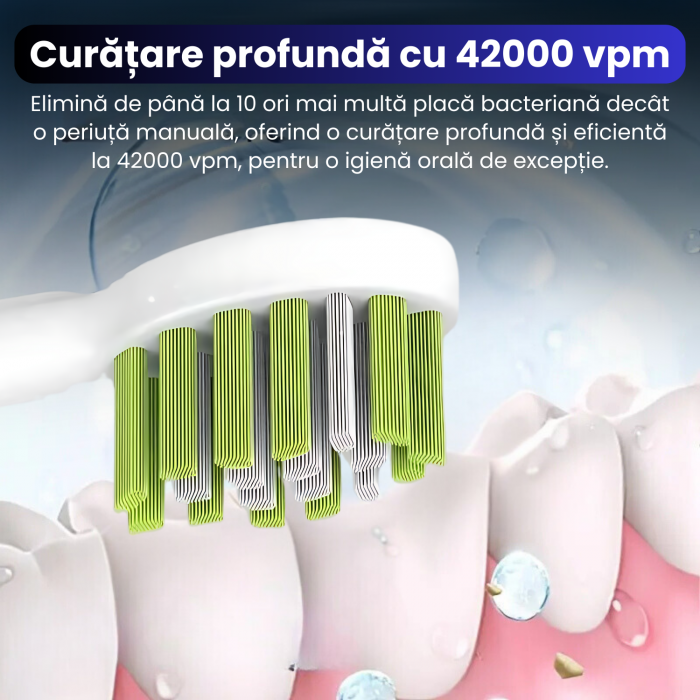 Periuță electrică sonică YARCO Premium albă, 42.000 vibrații/min, 4 programe, 4 intensități, 2000mAh, USB-C, 4 capete DuPont, cutie travel cadou [2]