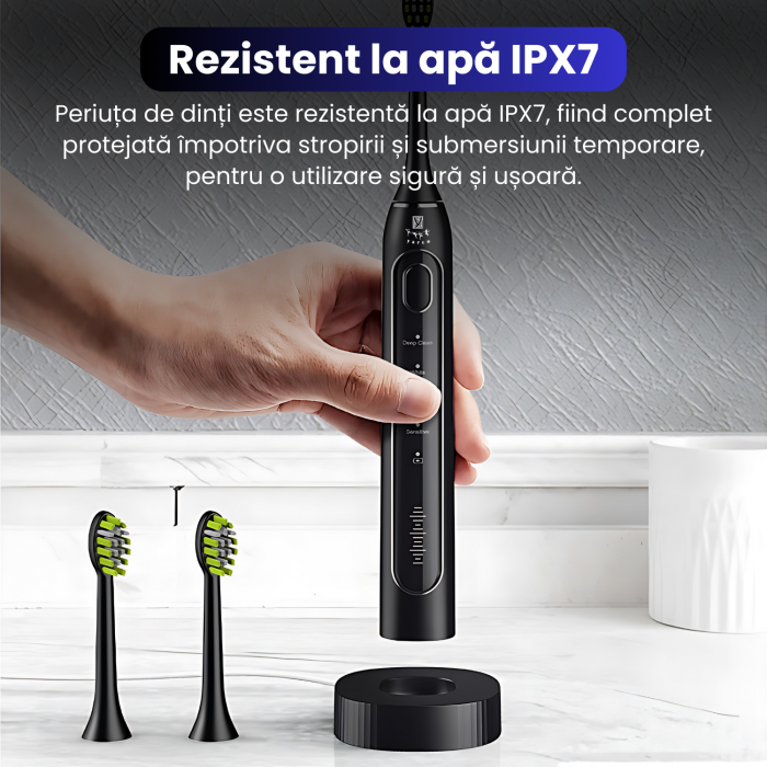 Periuță electrică sonică YARCO Premium, 42.000 vibrații/min, 4 programe, 4 intensități, baterie 2000mAh, încărcare USB-C, 4 capete DuPont + cutie travel cadou [6]