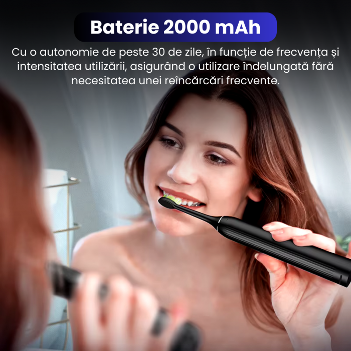 Periuță electrică sonică YARCO Premium, 42.000 vibrații/min, 4 programe, 4 intensități, baterie 2000mAh, încărcare USB-C, 4 capete DuPont + cutie travel cadou [5]