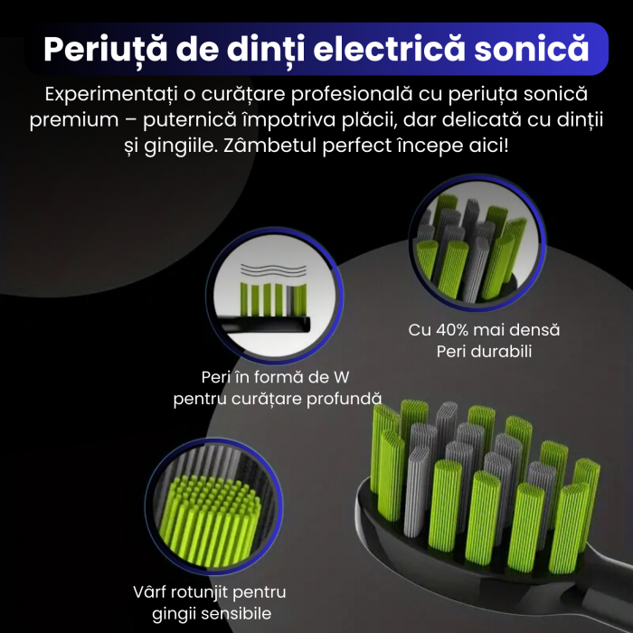 Periuță electrică sonică YARCO Premium, 42.000 vibrații/min, 4 programe, 4 intensități, baterie 2000mAh, încărcare USB-C, 4 capete DuPont + cutie travel cadou [3]