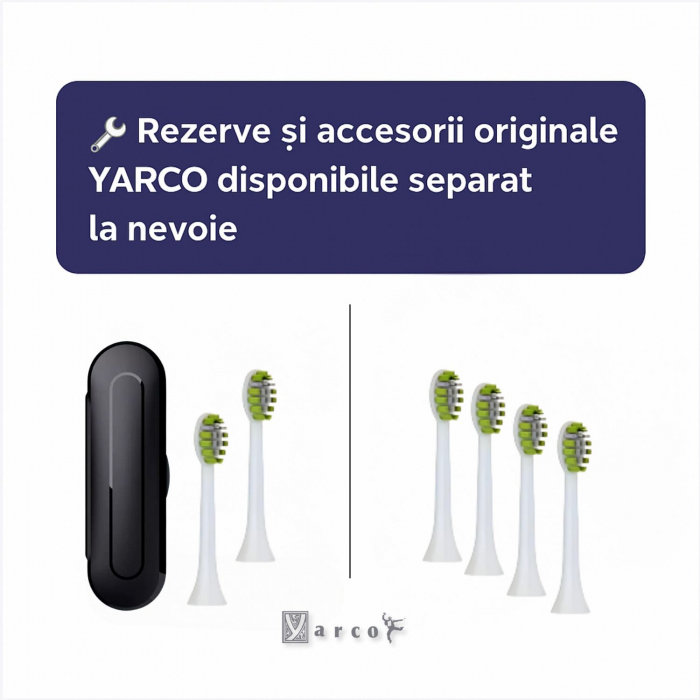 Periuță electrică sonică YARCO Premium albă, 42.000 vibrații/min, 4 programe, 4 intensități, 2000mAh, USB-C, 4 capete DuPont, cutie travel cadou [9]