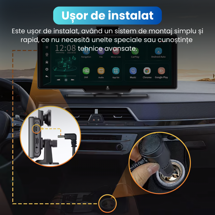 Sistem Navigație Auto YARCO 10.26" | Android 13, 8-Core, 4GB RAM + 64GB Stocare, 4G, Google Play, CarPlay, Android Auto, Camere 1080P, Card 64GB Cadou [9]