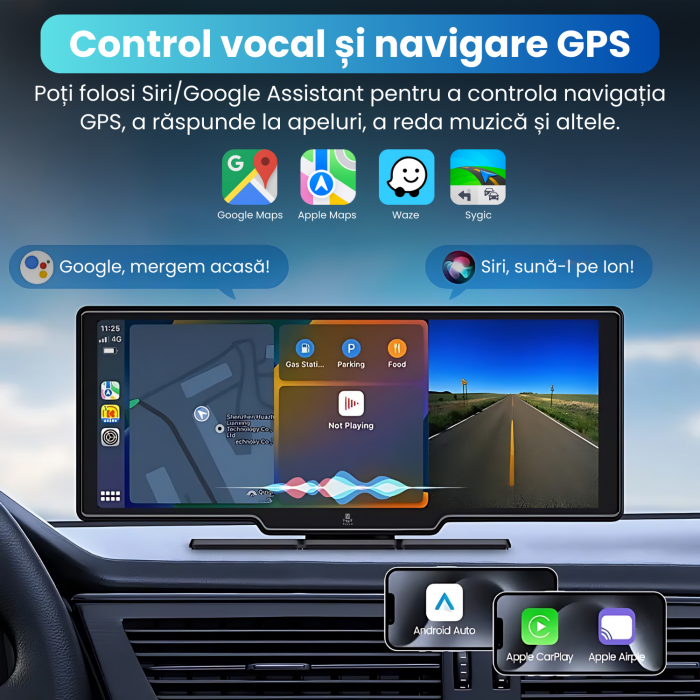 Sistem Navigație Auto YARCO 10.26" | Android 13, 8-Core, 4GB RAM + 64GB Stocare, 4G, Google Play, CarPlay, Android Auto, Camere 1080P, Card 64GB Cadou [4]
