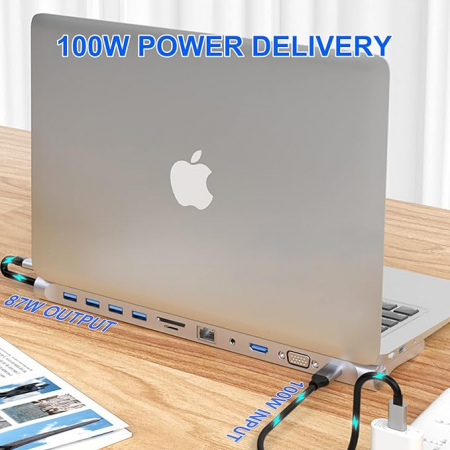 Dock YARCO® 11-in-1 cu Extender 20G CADOU – HDMI 4K, RJ45, USB 3.0, Audio, Card SD, PD 87W, Laptop & MacBook [2]