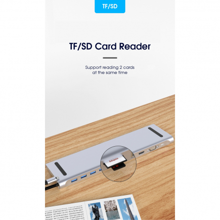 Dock YARCO® 11-in-1 cu Extender 20G CADOU – HDMI 4K, RJ45, USB 3.0, Audio, Card SD, PD 87W, Laptop & MacBook [5]