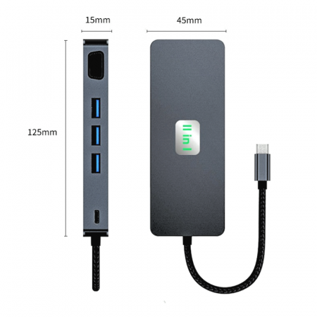 Hub 11 în 1 USB-C Yarcor - HDMI 4K, DisplayPort, VGA, RJ45, USB 3.2, SD/TF, PD 100W, Jack 3.5mm, Extender 1m [4]
