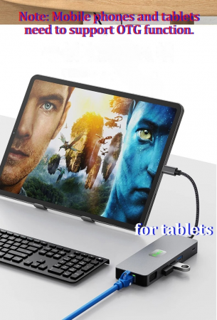 Hub 11 în 1 USB-C Yarcor - HDMI 4K, DisplayPort, VGA, RJ45, USB 3.2, SD/TF, PD 100W, Jack 3.5mm, Extender 1m [6]