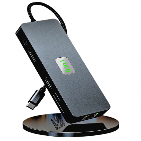 Tech - Hub 11 în 1 USB-C Yarcor - HDMI 4K, DisplayPort, VGA, RJ45, USB 3.2, SD/TF, PD 100W, Jack 3.5mm, Extender 1m