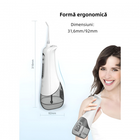 Irigator oral YARCO®, dus bucal, Presiune reglabila (DIY) 30-140psi, Jet precis 1800 pulsatii/min, Baterie durabila, incarcare rapida USB, Rezervor 300ml detasabil, Rotatie maxima capete, Waterproof I [4]
