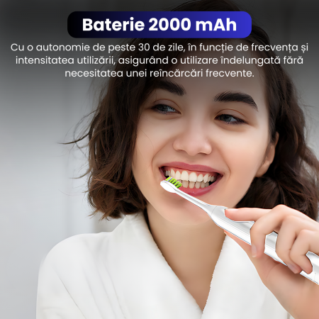 Periuță electrică sonică YARCO Premium albă, 42.000 vibrații/min, 4 programe, 4 intensități, 2000mAh, USB-C, 4 capete DuPont, cutie travel cadou [4]