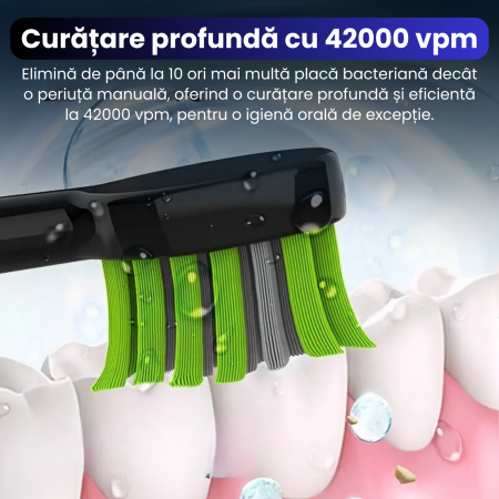 Periuță electrică sonică YARCO Premium, 42.000 vibrații/min, 4 programe, 4 intensități, baterie 2000mAh, încărcare USB-C, 4 capete DuPont + cutie travel cadou [1]