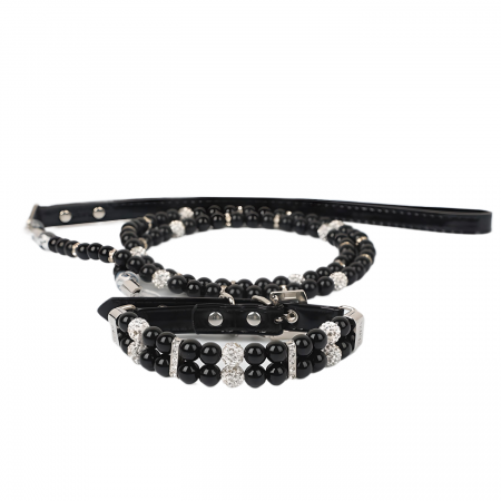 Animale companie - Set 2 piese Zgarda si lesa animalute companie, talie mica, Marimea S, Negru