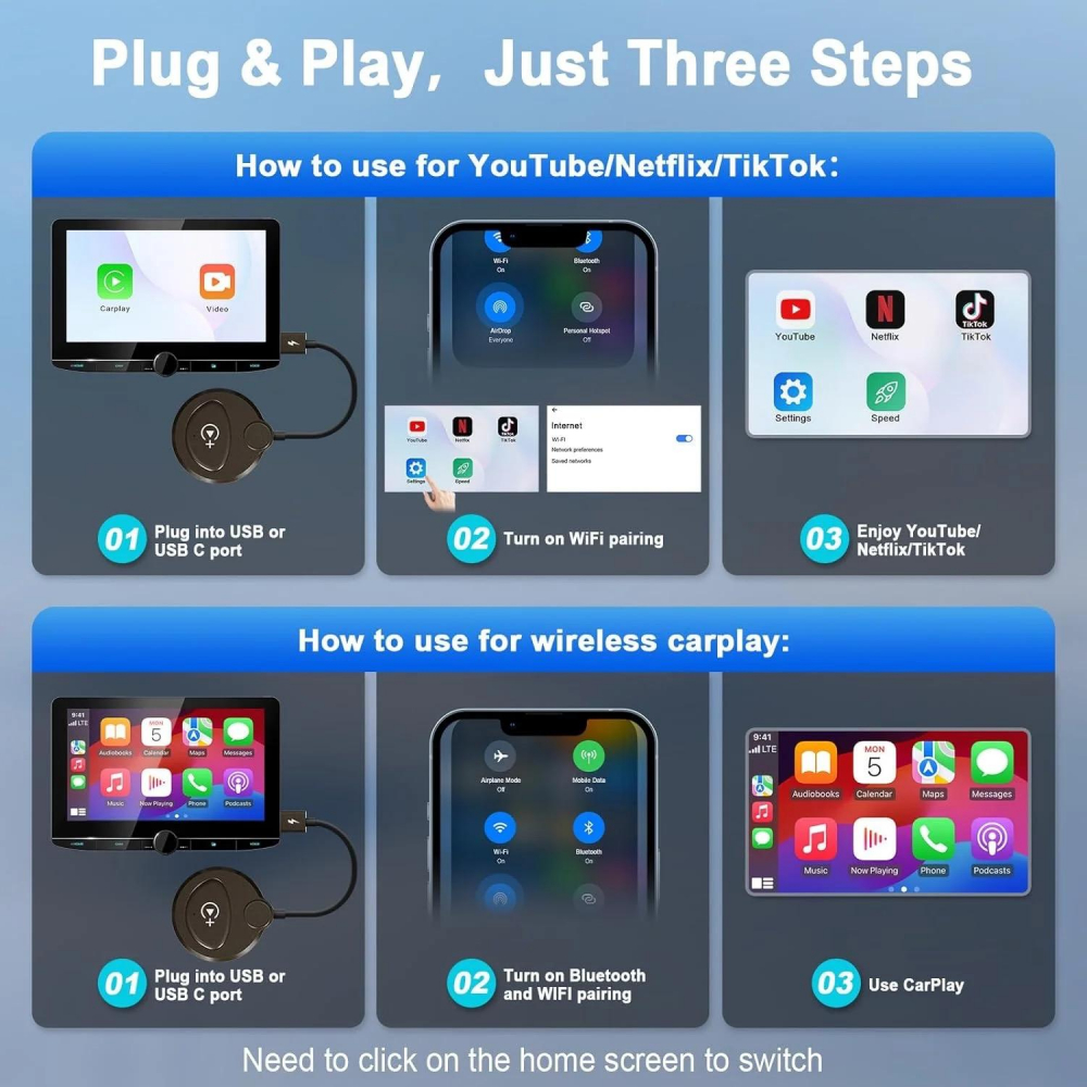 Adaptor android auto wireless, netflix, youtube, tik tok [4]