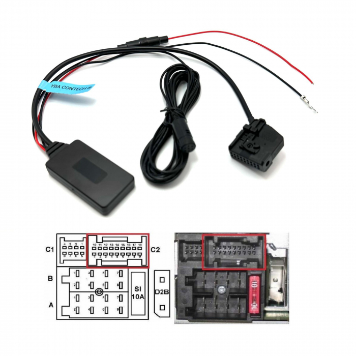 Adaptor Bluetooth AUX IN cu microfon 18 pini pentru Mercedes-Benz – Redare muzică & Apeluri, 1999–2006, 12V DC, Negru [1]