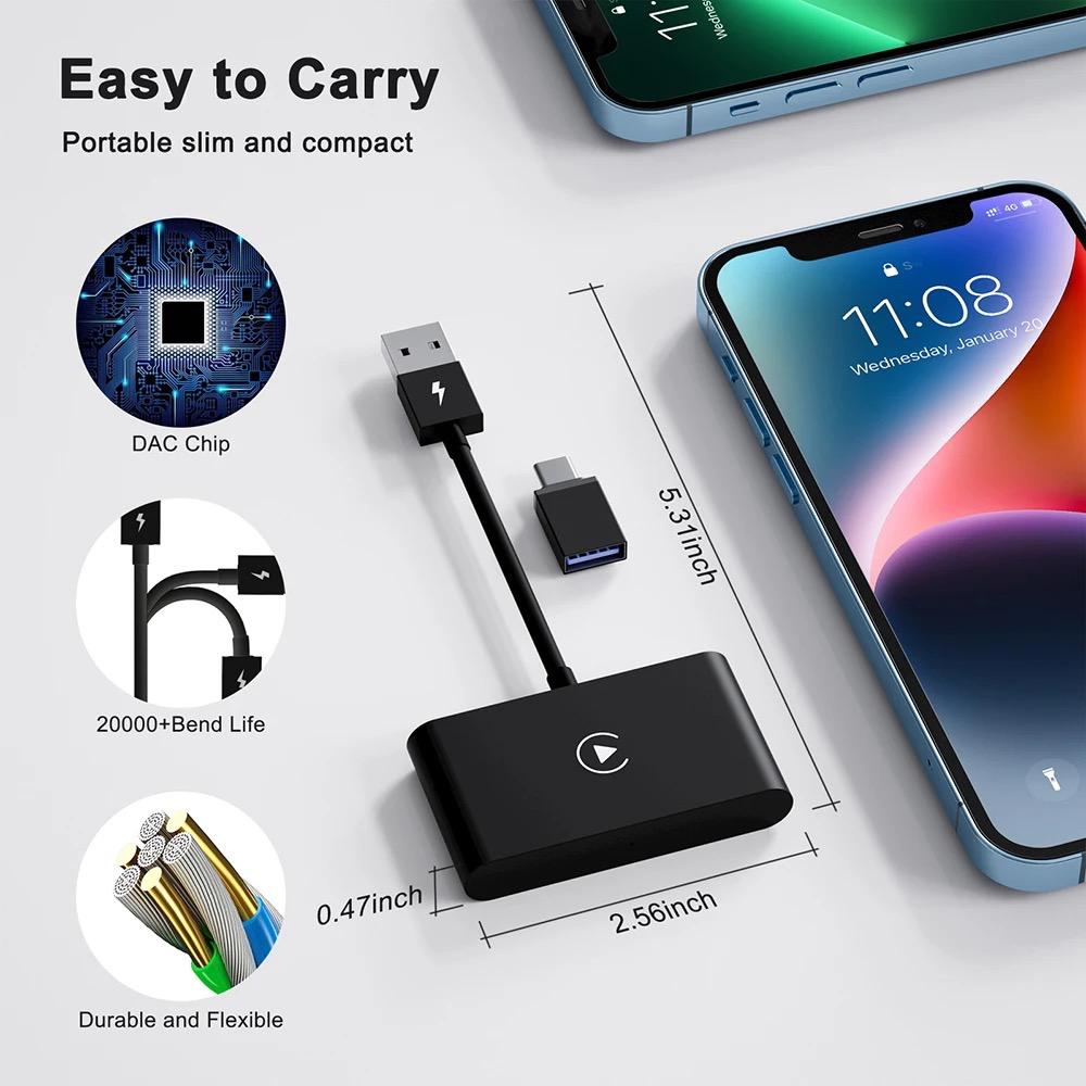 Modul Adaptor CarPlay Wireless – USB, USB-C, Compatibil iPhone și Mașini cu CarPlay cu Fir [6]