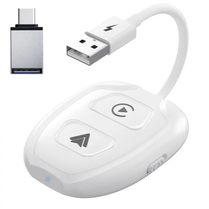Modul wireless Android Auto  IOS Carplay  2 în 1 compatibil cu Android și Apple, Plug and Play  pentru mașinile care au Carplay și Android auto prin cablu din fabrică USB, USB-C, 5V, Alb lucios [1]