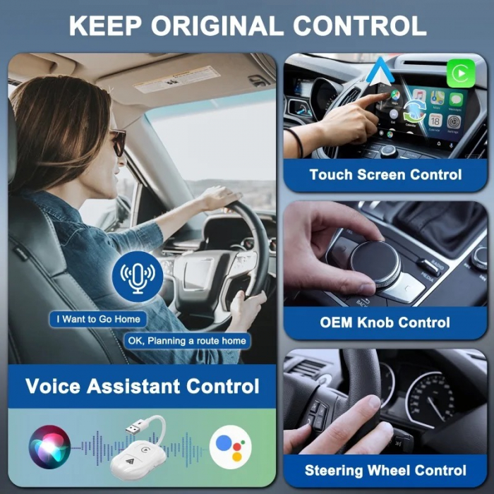 Modul wireless Android Auto  IOS Carplay  2 în 1 compatibil cu Android și Apple, Plug and Play  pentru mașinile care au Carplay și Android auto prin cablu din fabrică USB, USB-C, 5V, Alb lucios [3]