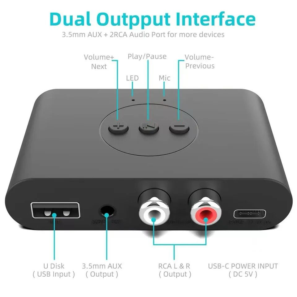 Receptor Bluetooth 5.2 pentru muzica BLS-B21  NFC RCA USB 3.5mm Auto 5V DC  Negru [8]