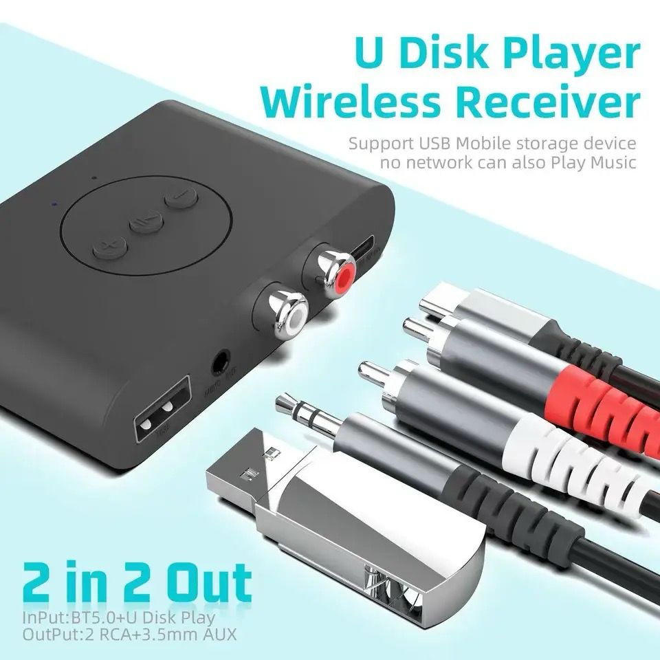 Receptor Bluetooth 5.2 pentru muzica BLS-B21  NFC RCA USB 3.5mm Auto 5V DC  Negru [2]