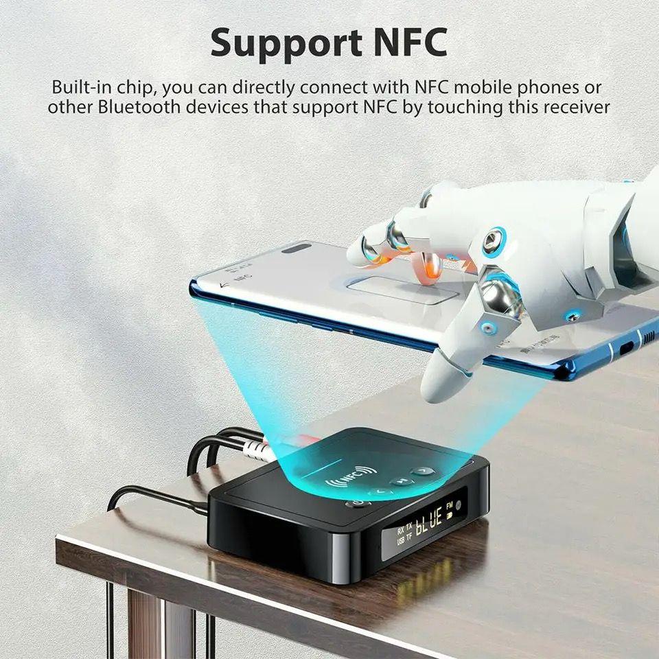 Adaptor Bluetooth 5.0 NFC multifuncțional cu microfon, transmisie FM și convertor audio optic – model M6 [4]