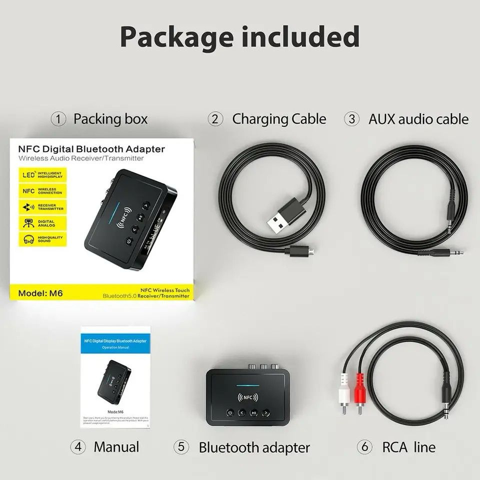 Adaptor Bluetooth 5.0 NFC multifuncțional cu microfon, transmisie FM și convertor audio optic – model M6 [5]