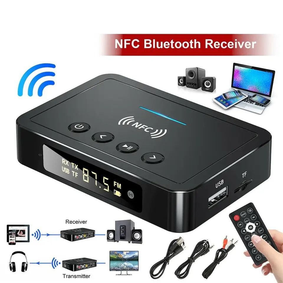 Adaptor Bluetooth 5.0 NFC multifuncțional cu microfon, transmisie FM și convertor audio optic – model M6 [2]