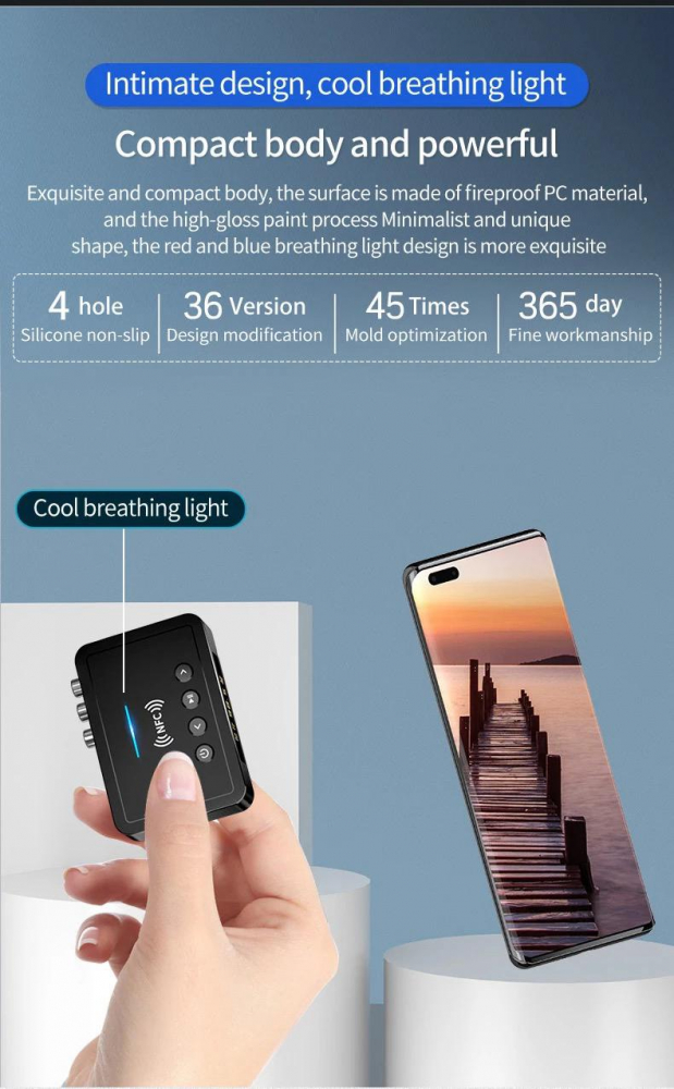 Adaptor Bluetooth 5.0 NFC multifuncțional cu microfon, transmisie FM și convertor audio optic – model M6 [10]