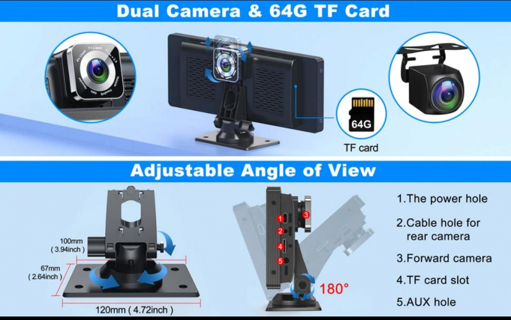 Tableta carplay andoid auto 10,26 inchi cu camera trafic  si camera mansarier compatibila cu IOS si android [6]