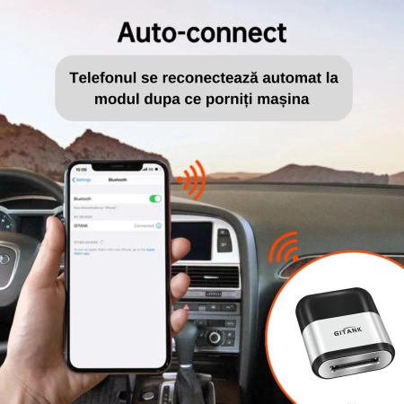Adaptor Bluetooth Gitank BT100 5.0 pentru Interfața Muzicală iPod/iPhone cu conector 30 pini, Audi, Volkswagen, Mercedes-Benz, BMW CIC și Motociclete (Cablu AMI iPod iPhone NEINCLUS) [2]