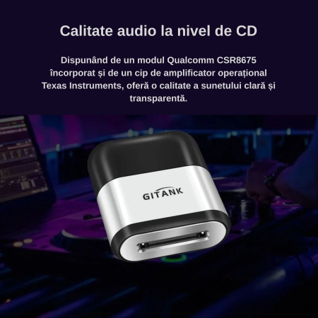 Adaptor Bluetooth Gitank BT100 5.0 pentru Interfața Muzicală iPod/iPhone cu conector 30 pini, Audi, Volkswagen, Mercedes-Benz, BMW CIC și Motociclete (Cablu AMI iPod iPhone NEINCLUS) [5]