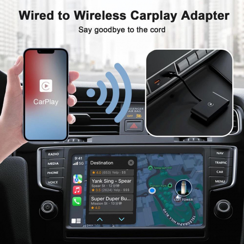 Modul Adaptor CarPlay Wireless – USB, USB-C, Compatibil iPhone și Mașini cu CarPlay cu Fir [1]