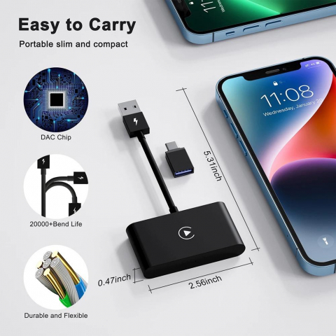 Modul Adaptor CarPlay Wireless – USB, USB-C, Compatibil iPhone și Mașini cu CarPlay cu Fir [5]