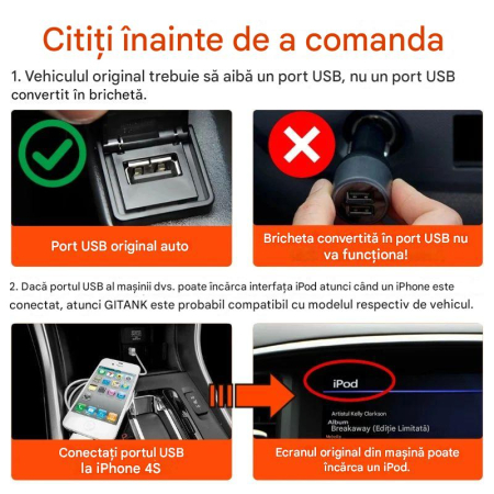 Modul Bluetooth 5.3 GITANK  pentru conector iPOD, redare muzica, Universal, Comenzi de pe volan sau consola [6]
