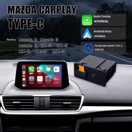 Modul CarPlay / Adroid auto Wireless  compatibil cu Mazda 2, 3, 6, MX-5, CX-3, CX-5, CX-8 și CX-9, plug and play Type C / USB [6]