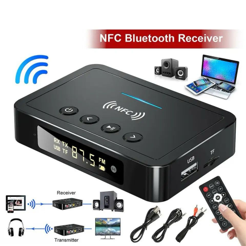 Adaptor Bluetooth 5.0 NFC multifuncțional cu microfon, transmisie FM și convertor audio optic – model M6 [1]