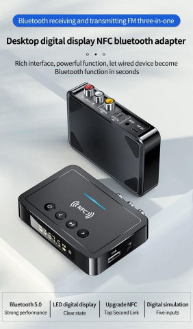 Adaptor Bluetooth 5.0 NFC multifuncțional cu microfon, transmisie FM și convertor audio optic – model M6 [8]