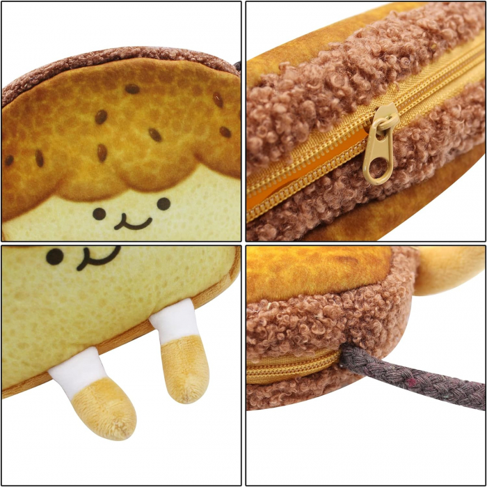 Geanta din plus, de umar, forma toast fericit, 14 x 14 cm, crem [5]