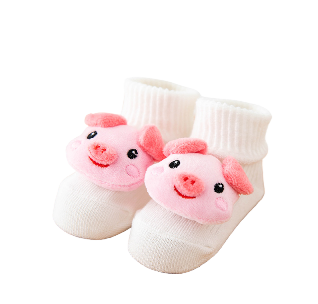 Sosete pentru copii, antiderapante, model cu purcelus, culoare alb, marime 1 - 2 ani, anti-alunecare [1]