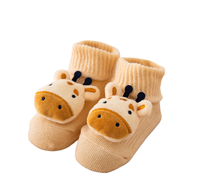 Sosete pentru copii, antiderapante, model cu vacuta, culoare bej, marime 1 - 2 ani, anti-alunecare [1]