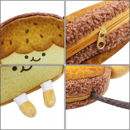 Geanta din plus, de umar, forma toast fericit, 14 x 14 cm, crem [4]